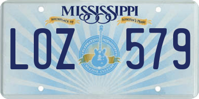 MS license plate LOZ579