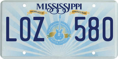 MS license plate LOZ580