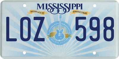 MS license plate LOZ598