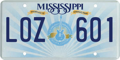 MS license plate LOZ601