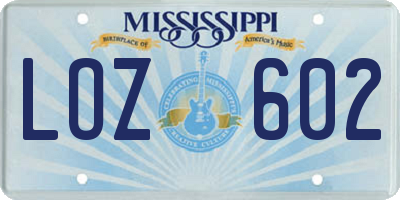 MS license plate LOZ602