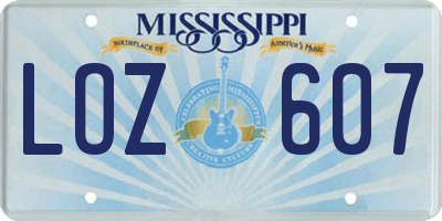 MS license plate LOZ607