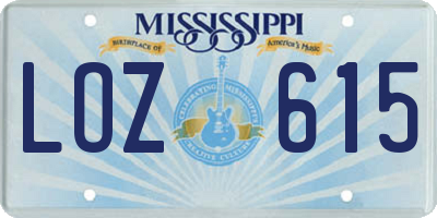 MS license plate LOZ615