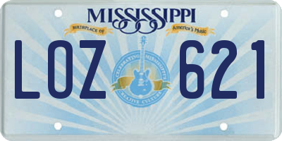 MS license plate LOZ621