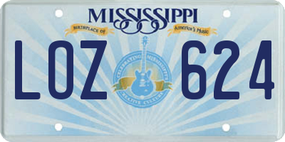 MS license plate LOZ624