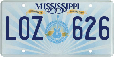 MS license plate LOZ626