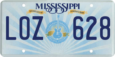 MS license plate LOZ628