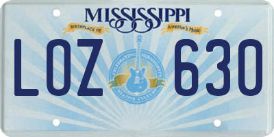 MS license plate LOZ630