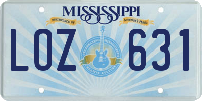 MS license plate LOZ631