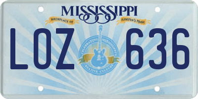 MS license plate LOZ636