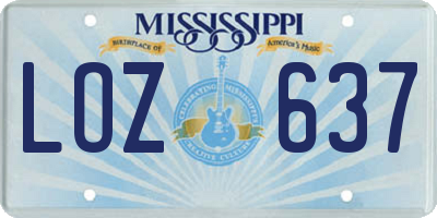 MS license plate LOZ637