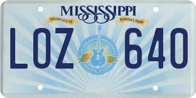 MS license plate LOZ640