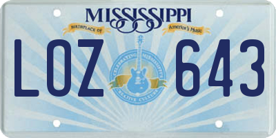 MS license plate LOZ643