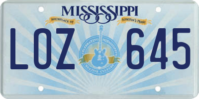 MS license plate LOZ645