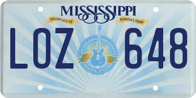 MS license plate LOZ648