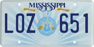 MS license plate LOZ651