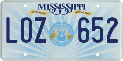 MS license plate LOZ652