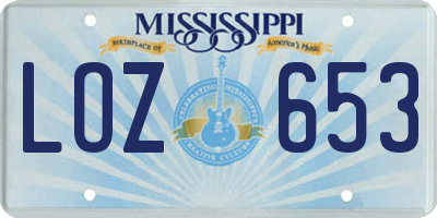 MS license plate LOZ653
