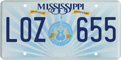 MS license plate LOZ655