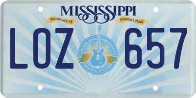 MS license plate LOZ657
