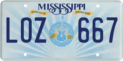 MS license plate LOZ667
