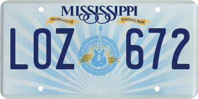 MS license plate LOZ672