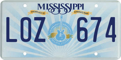MS license plate LOZ674
