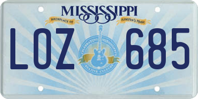 MS license plate LOZ685