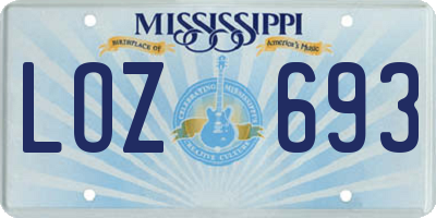 MS license plate LOZ693