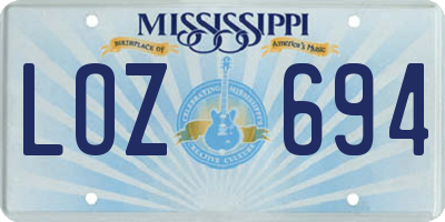 MS license plate LOZ694