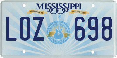 MS license plate LOZ698