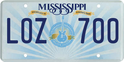 MS license plate LOZ700