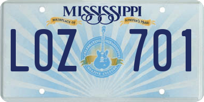 MS license plate LOZ701