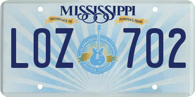 MS license plate LOZ702