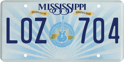 MS license plate LOZ704