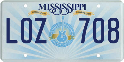 MS license plate LOZ708