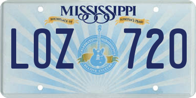 MS license plate LOZ720