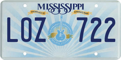 MS license plate LOZ722
