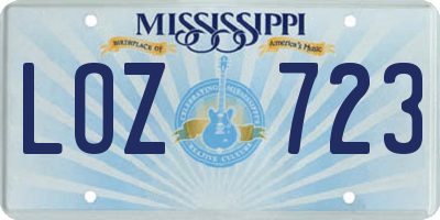 MS license plate LOZ723