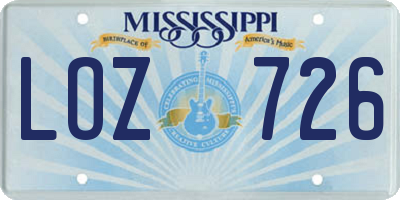 MS license plate LOZ726
