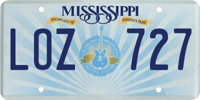 MS license plate LOZ727