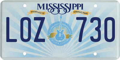 MS license plate LOZ730