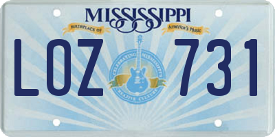 MS license plate LOZ731