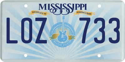 MS license plate LOZ733