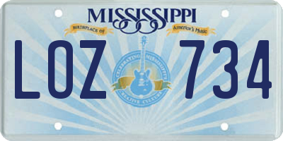 MS license plate LOZ734