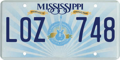 MS license plate LOZ748