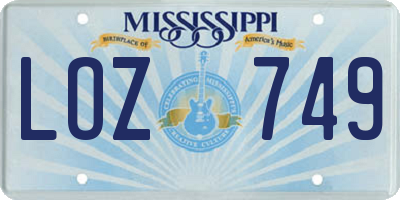 MS license plate LOZ749