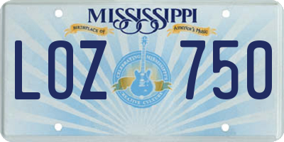 MS license plate LOZ750