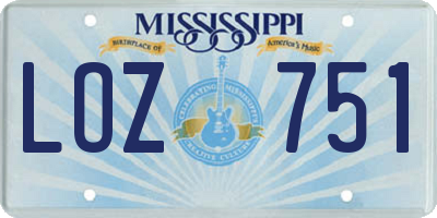 MS license plate LOZ751