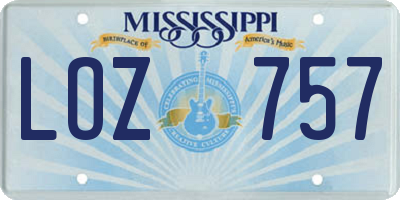 MS license plate LOZ757